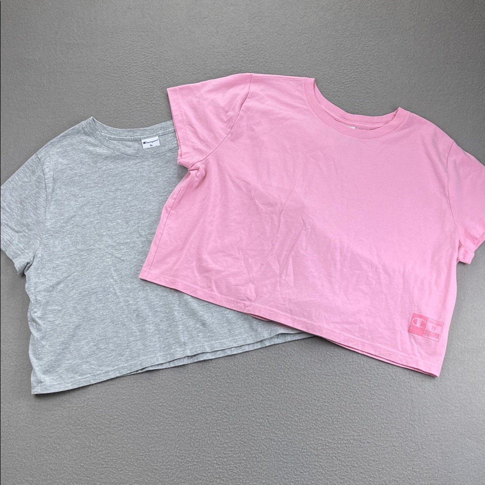 Champion Cropped Tee Bundle Pink & Gray Short Sleeve T-Shirts Women’s Size XL